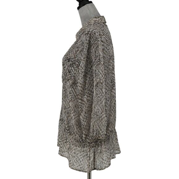 Chicos Top 2 Womens Large 12 Ivory Brown Chiffon Blouse Sheer Pleated Back - Picture 5 of 16